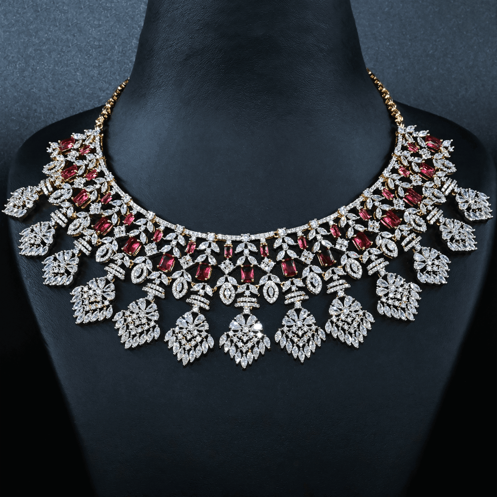 CZ Ruby Heavy Necklace Set