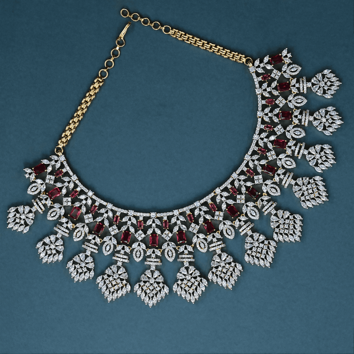 CZ Ruby Heavy Necklace Set