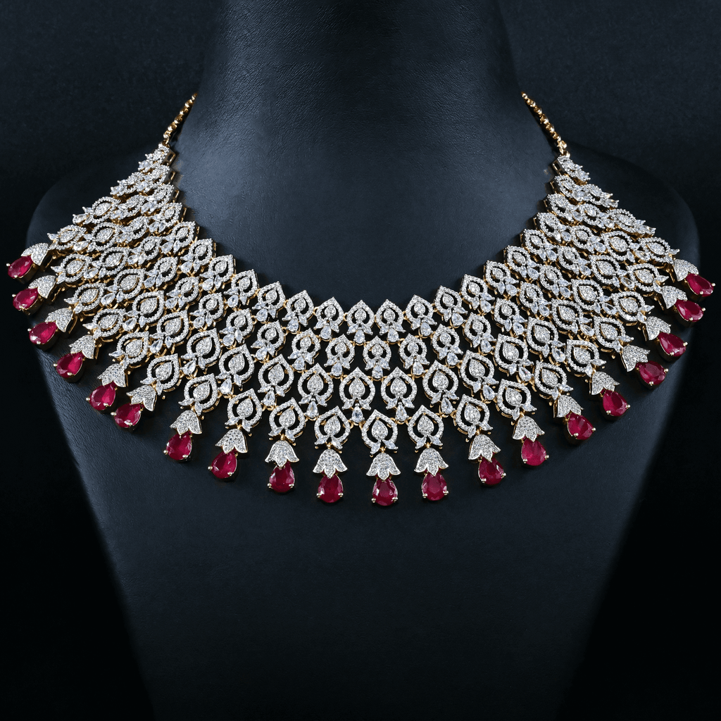 CZ Ruby Heavy Necklace Set