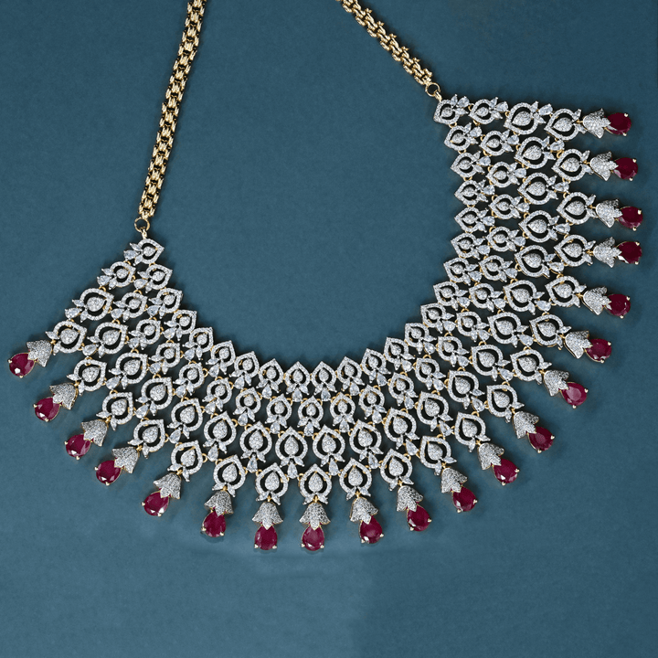 CZ Ruby Heavy Necklace Set