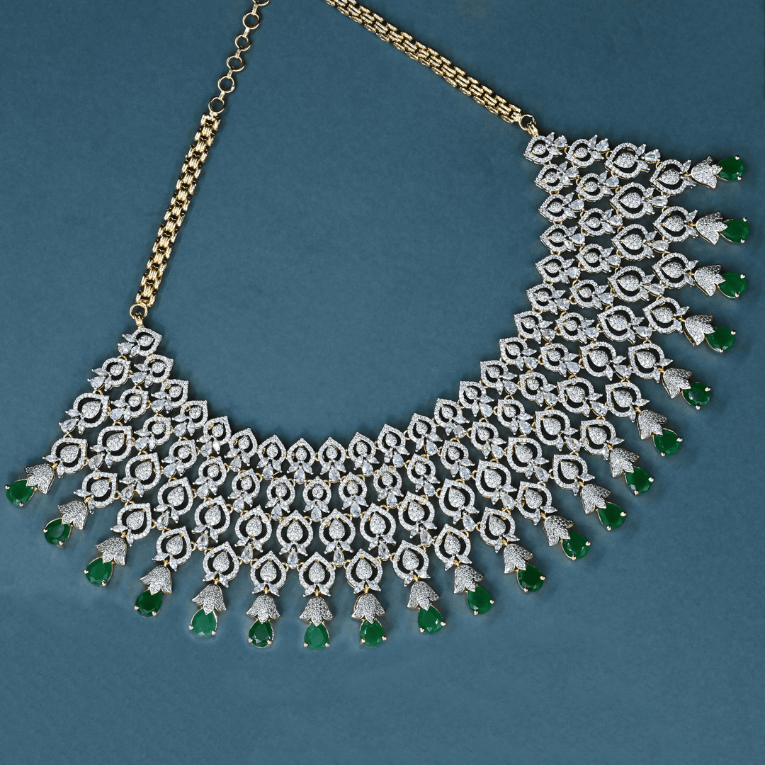 CZ Emerald Heavy Necklace Set