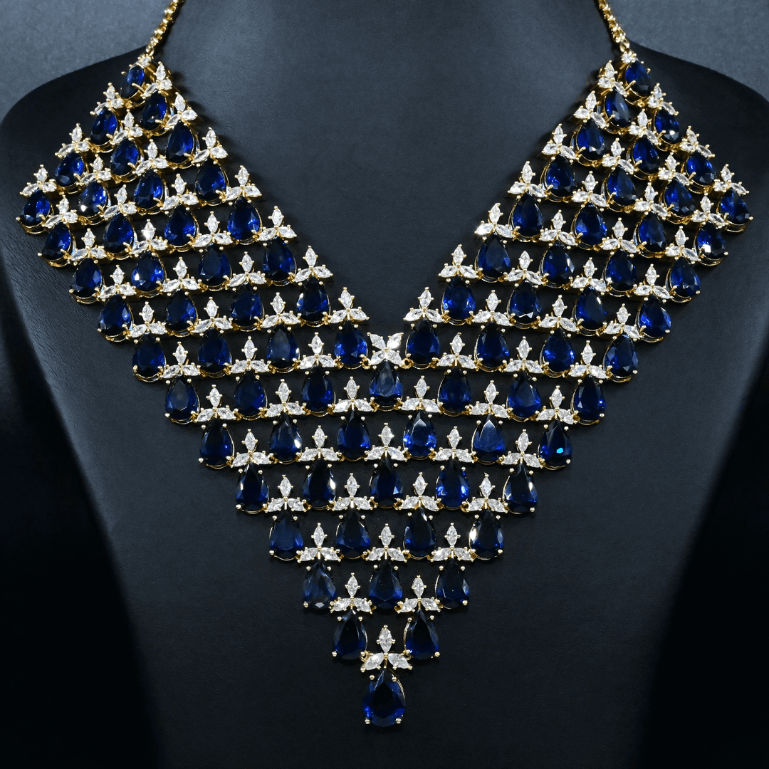 CZ Blue Sapphire Heavy Necklace Set