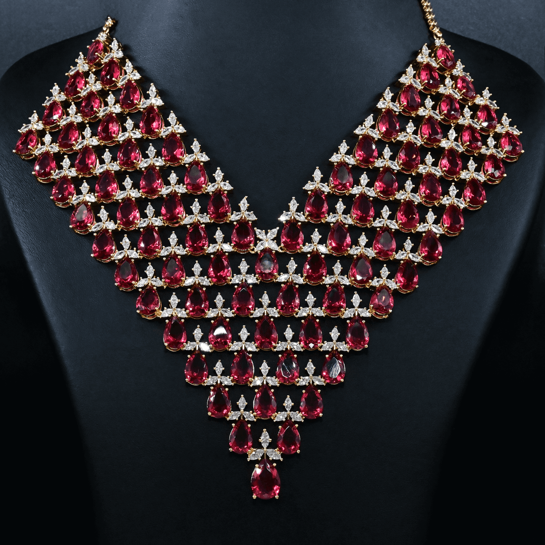 CZ Ruby Heavy Necklace Set