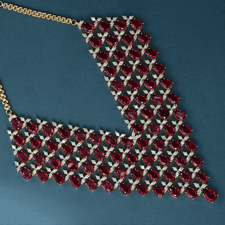 CZ Ruby Heavy Necklace Set