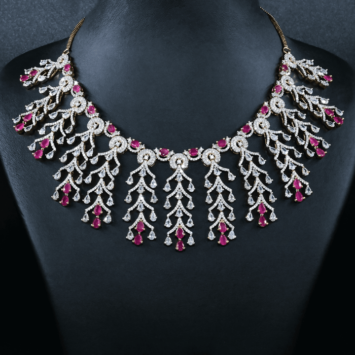 CZ Pink Heavy Necklace Set