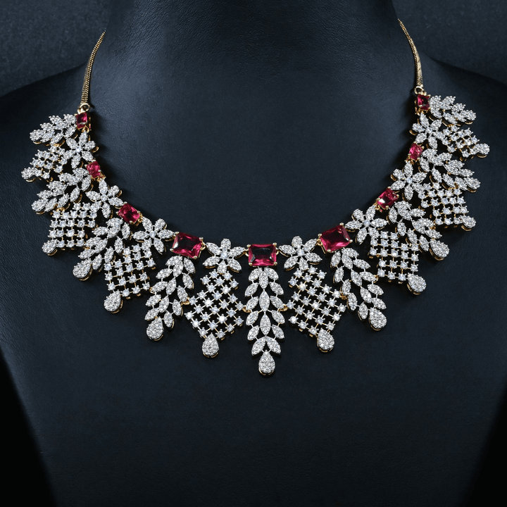 CZ Ruby Short Necklace Set