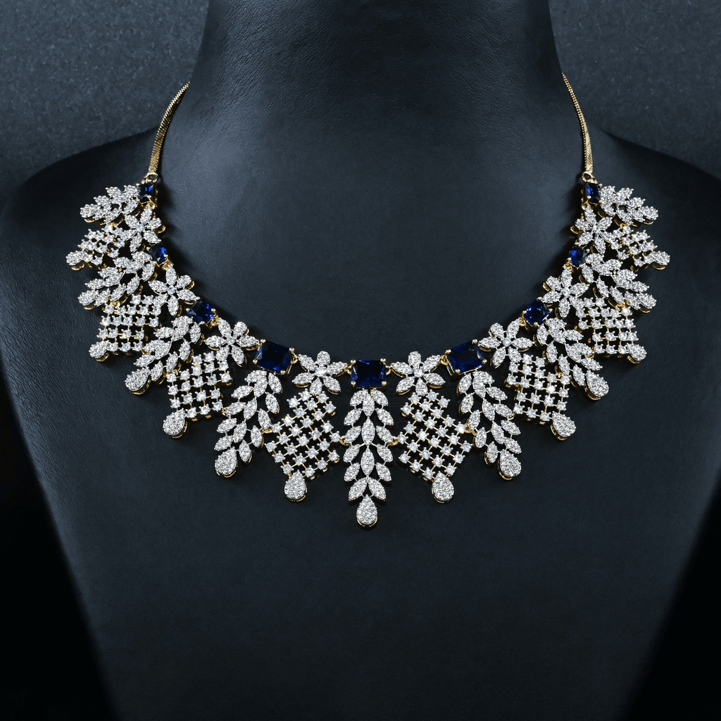 CZ Blue Sapphire Short Necklace Set