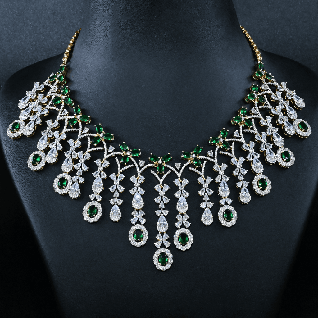 CZ Emerald Heavy Necklace Set