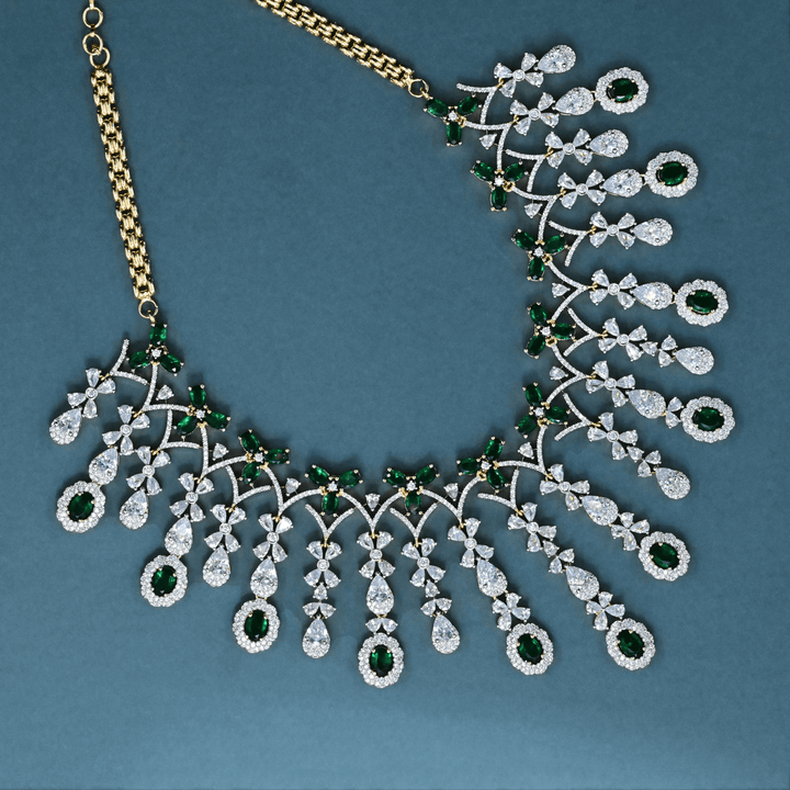 CZ Emerald Heavy Necklace Set