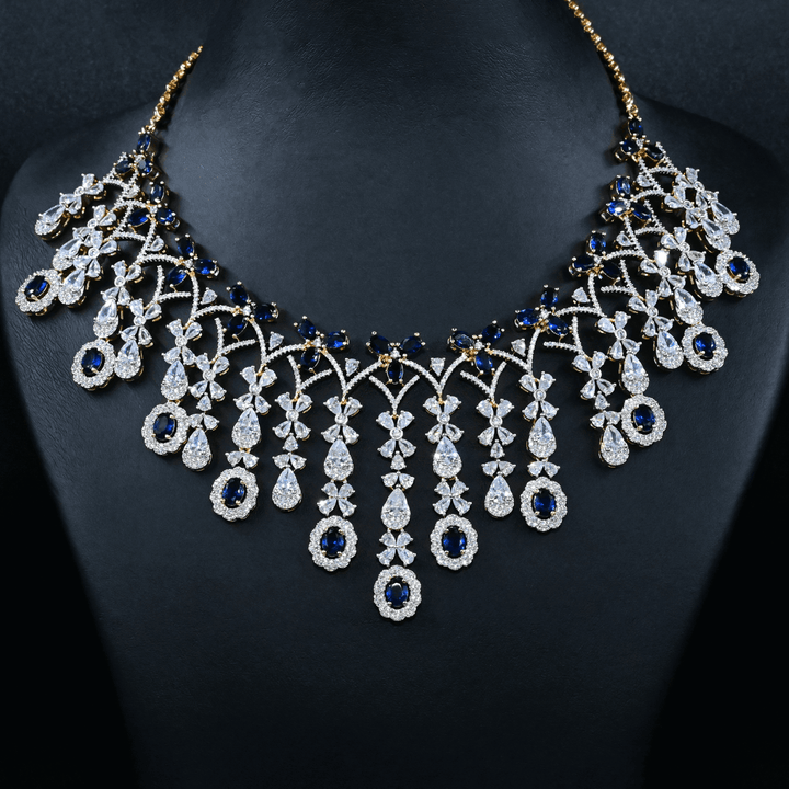 CZ Blue Sapphire Heavy Necklace Set