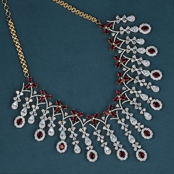 CZ Ruby Heavy Necklace Set