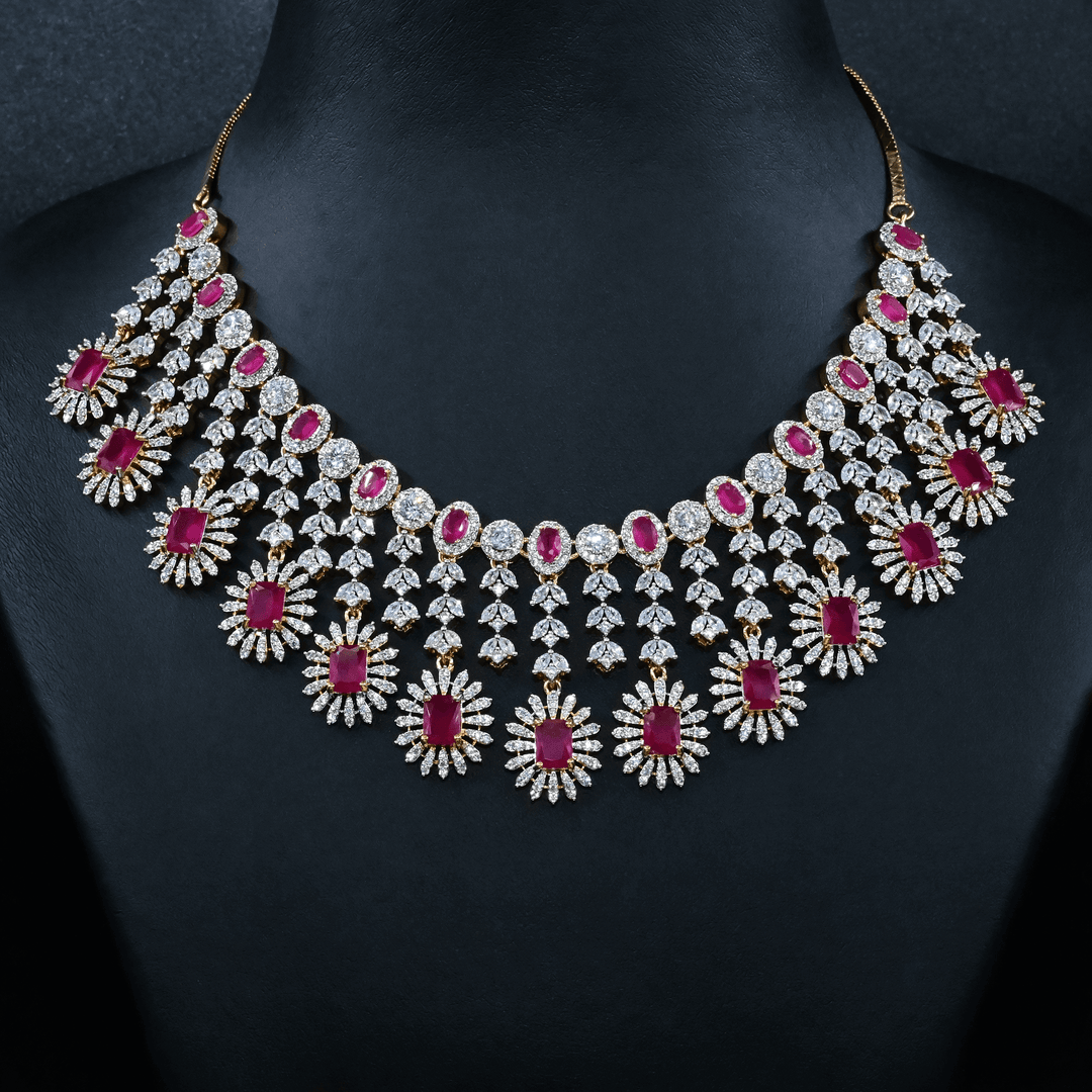 CZ Ruby Heavy Necklace Set