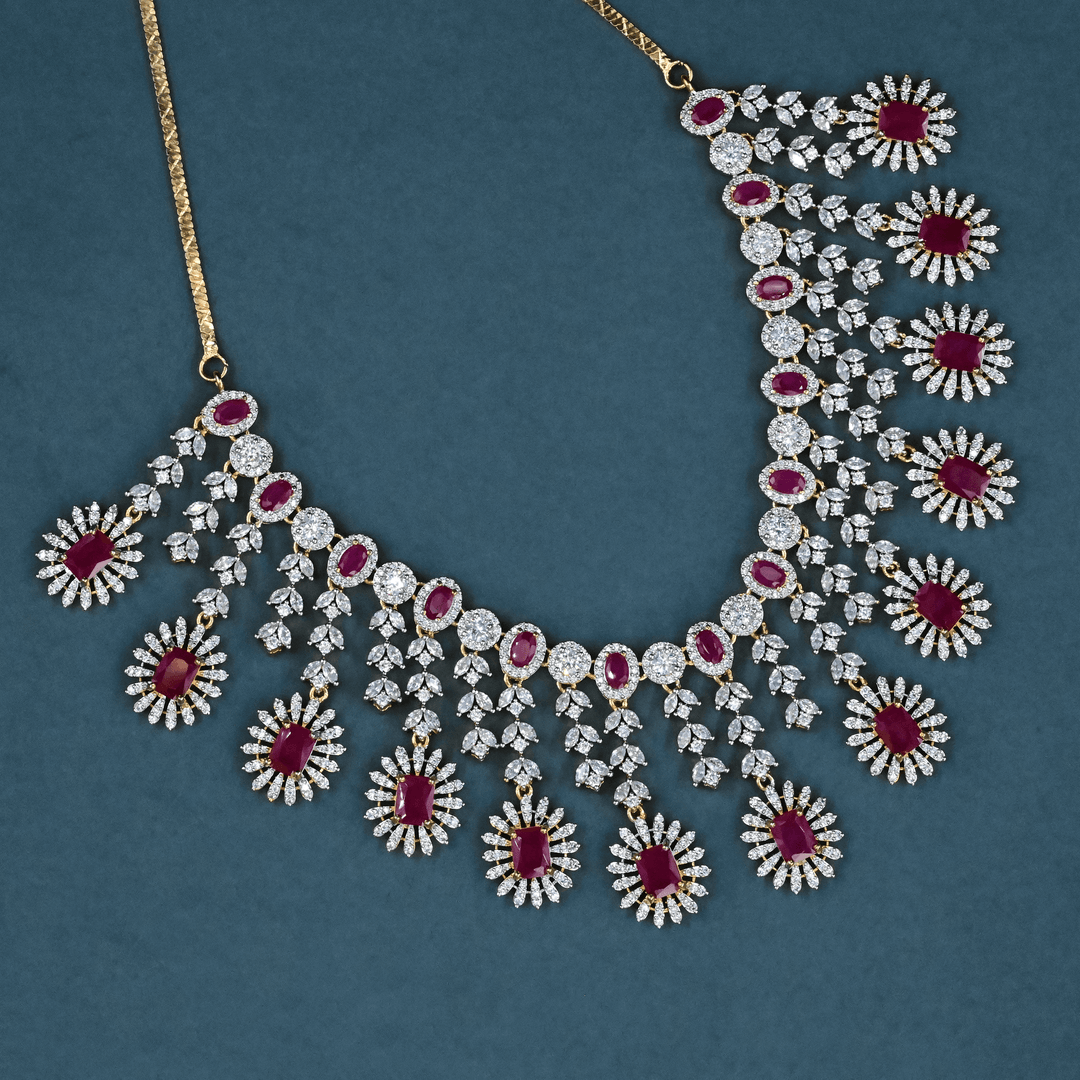 CZ Ruby Heavy Necklace Set