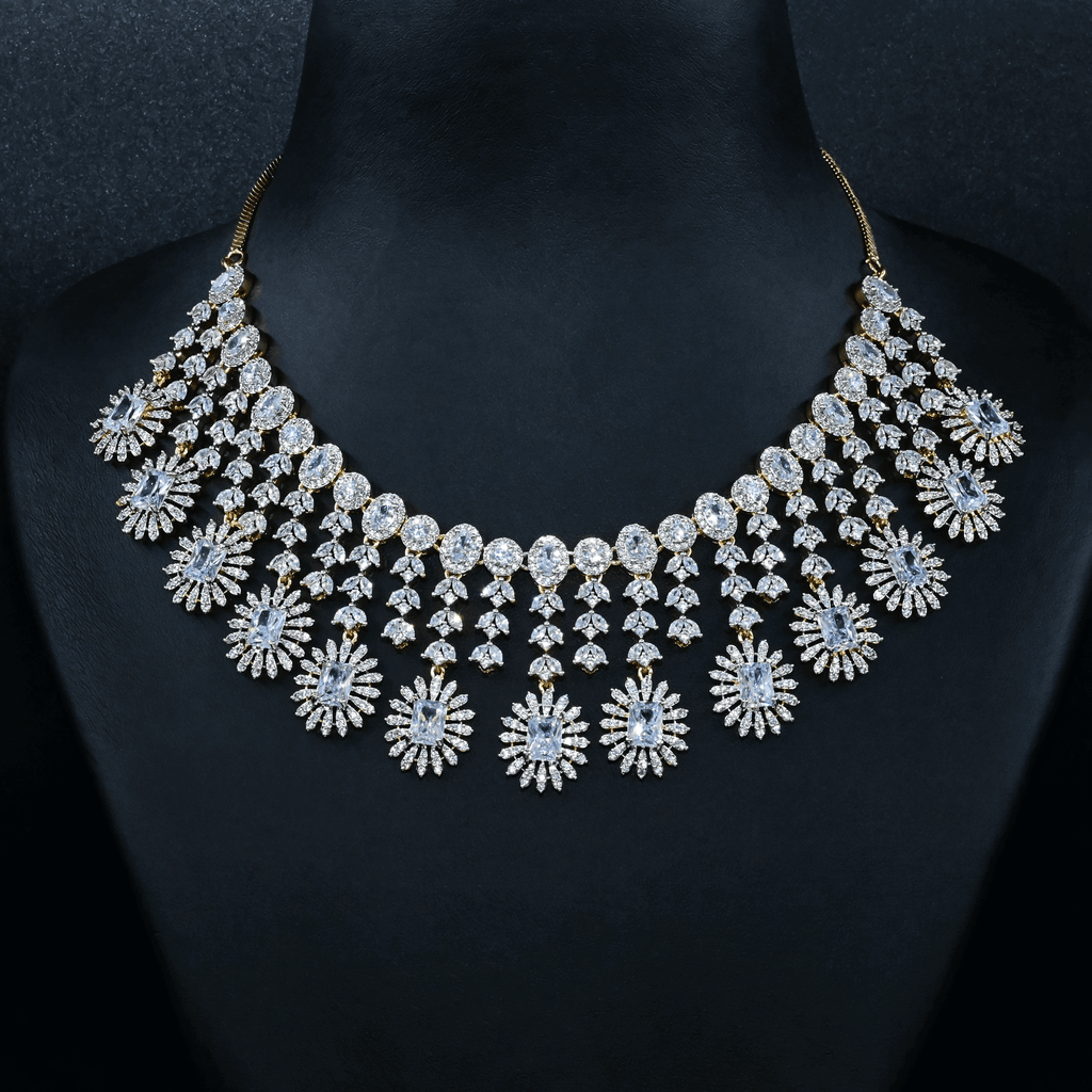 CZ White Diamond Heavy Necklace Set