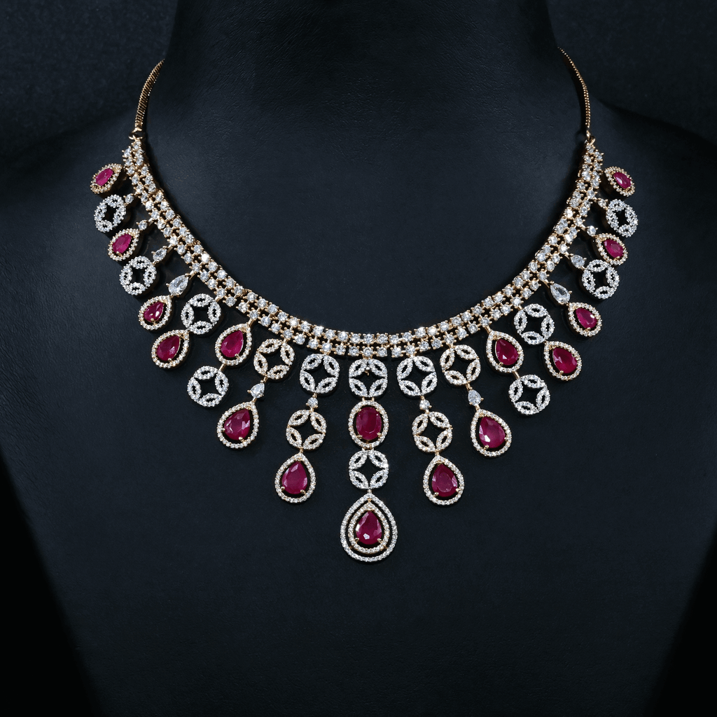 CZ Ruby Short Necklace Set