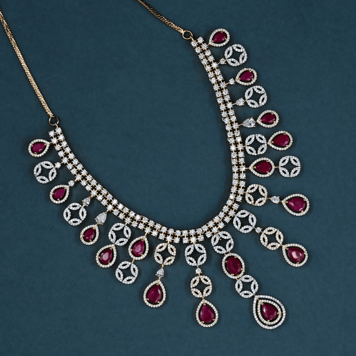 CZ Ruby Short Necklace Set