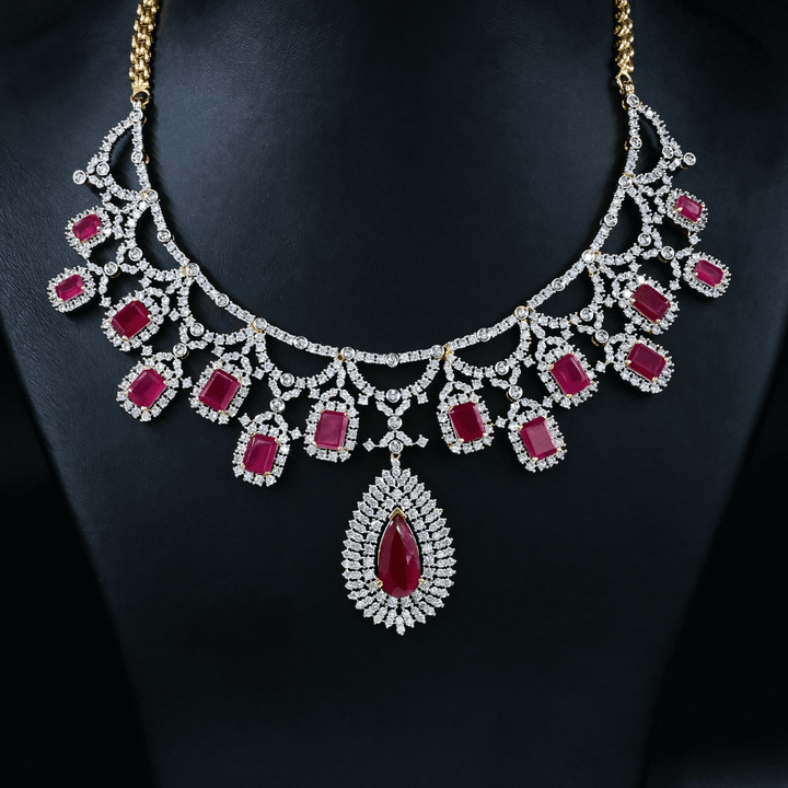 CZ Ruby Heavy Necklace Set