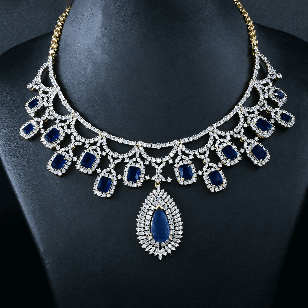 CZ Blue Sapphire Heavy Necklace Set