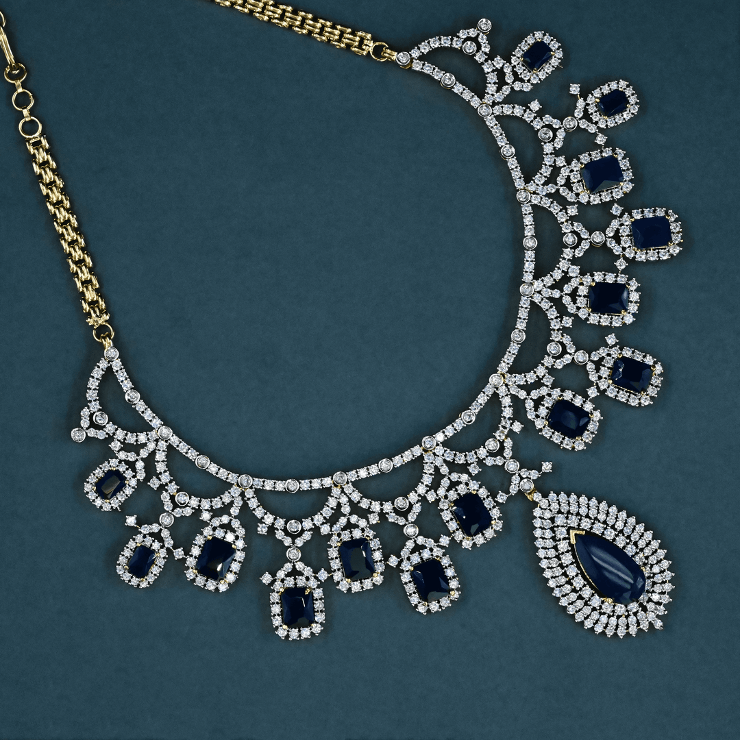 CZ Blue Sapphire Heavy Necklace Set