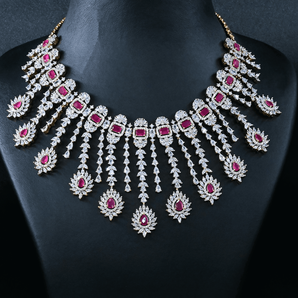 CZ Ruby Heavy Necklace Set