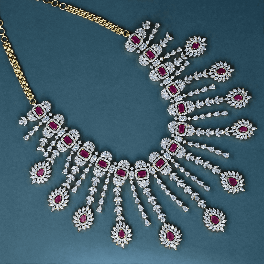 CZ Ruby Heavy Necklace Set