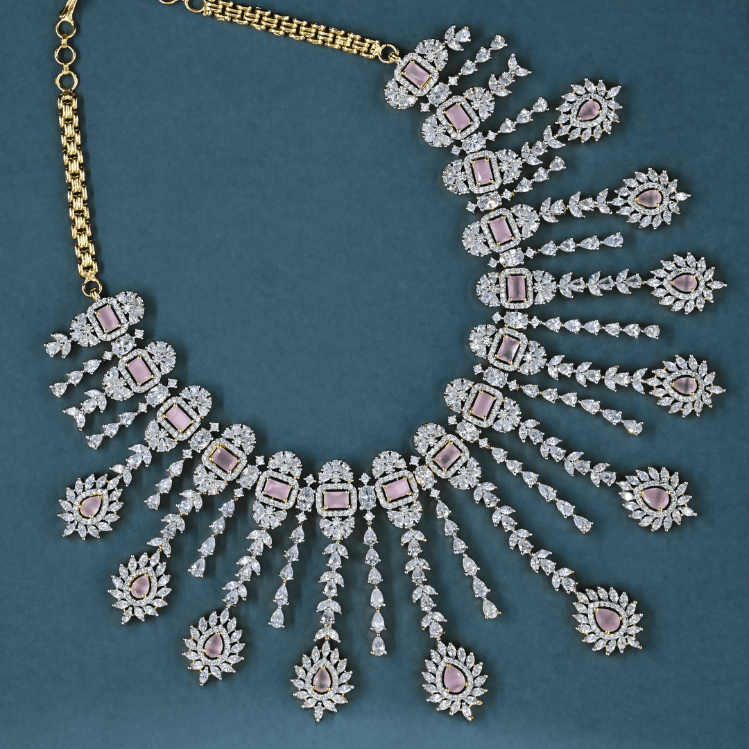 CZ Baby Pink Heavy Necklace Set