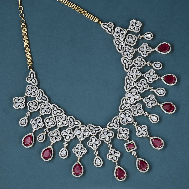 CZ Ruby Heavy Necklace Set