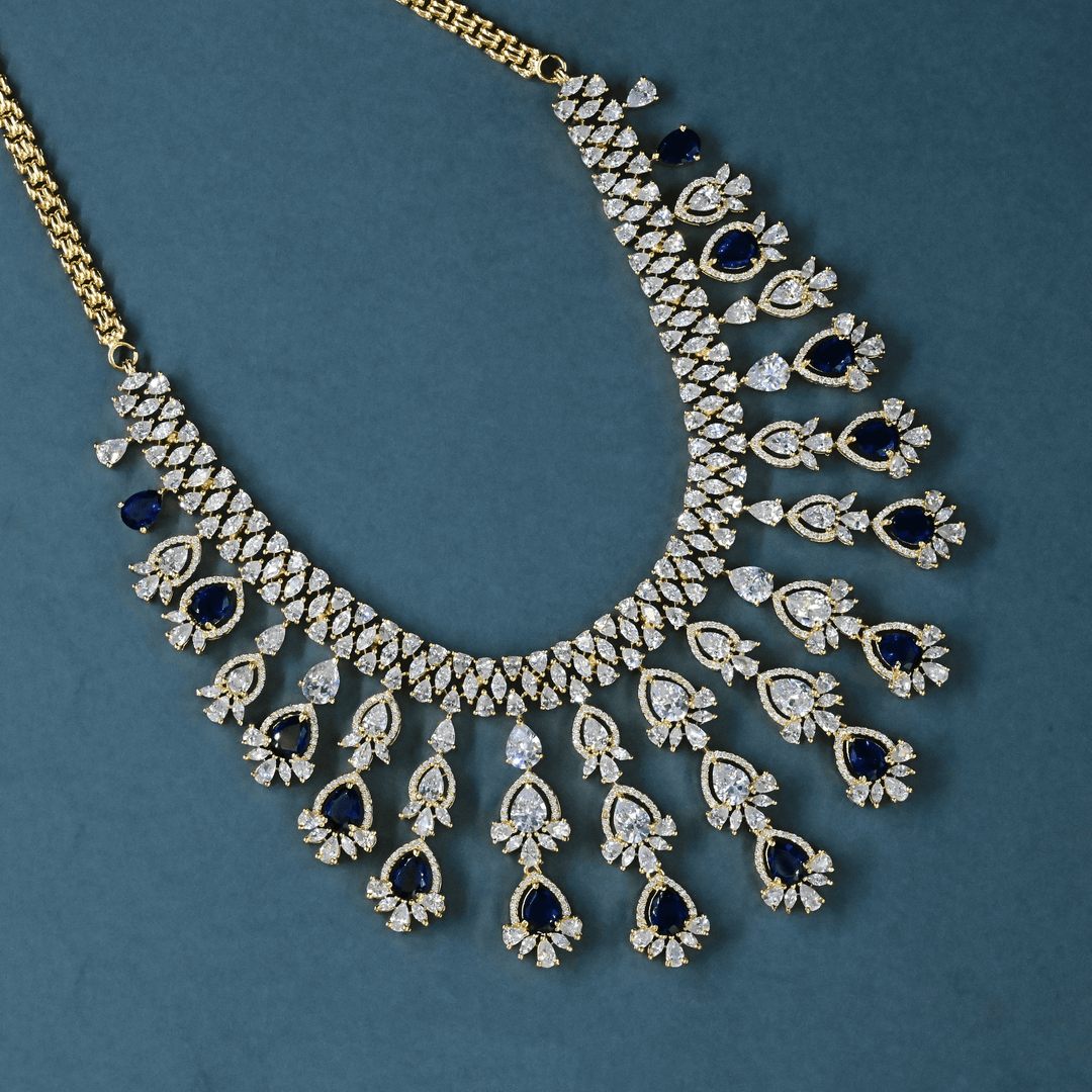 CZ Blue Sapphire Heavy Necklace Set