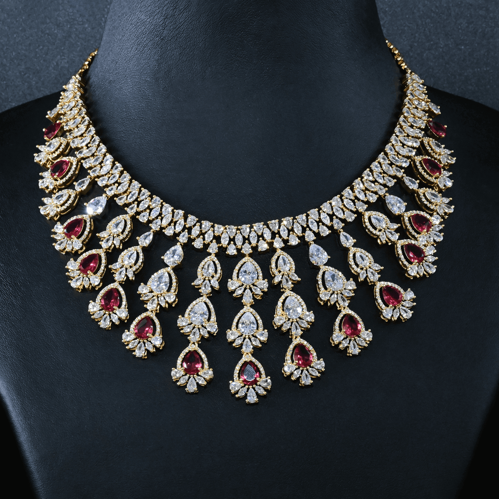 CZ Ruby Heavy Necklace Set