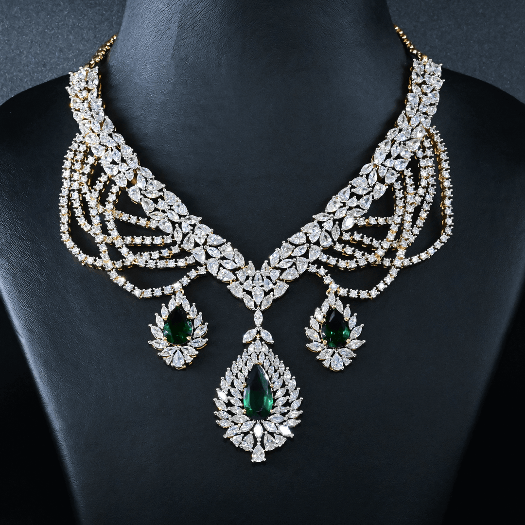 CZ Emerald Heavy Necklace Set