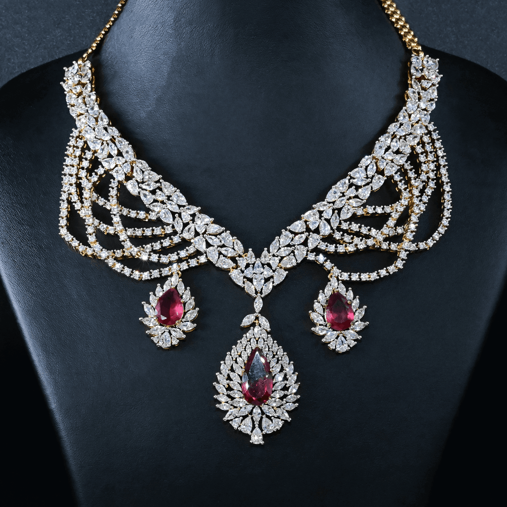 CZ Ruby Heavy Necklace Set