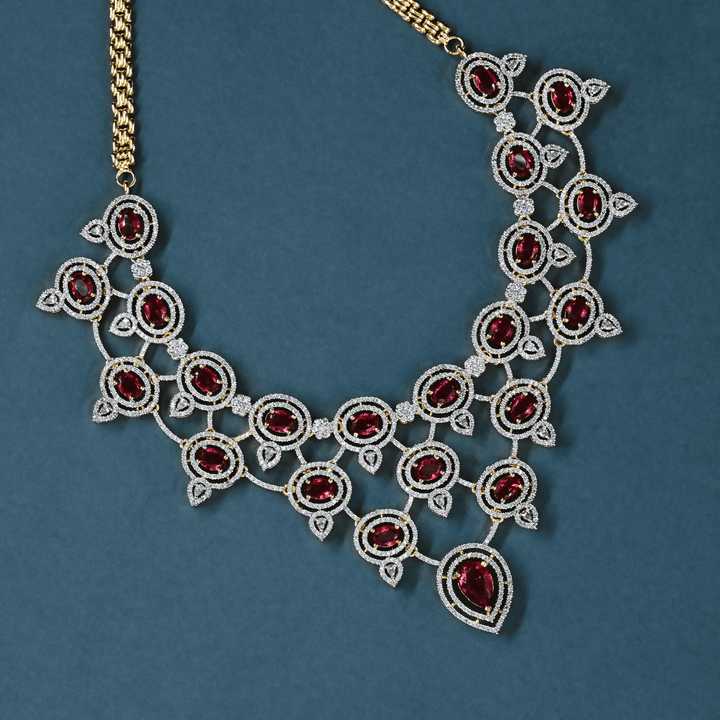 CZ Ruby Heavy Necklace Set