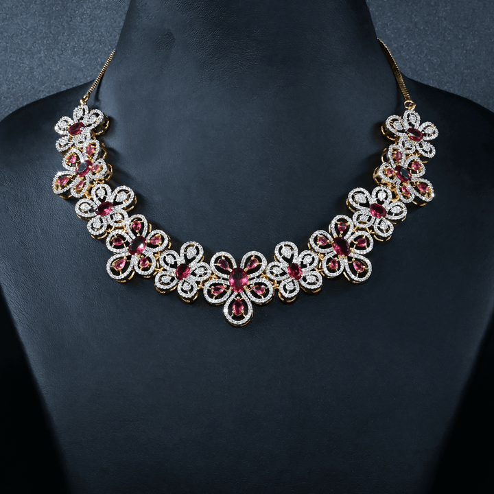 CZ Ruby Short Necklace Set