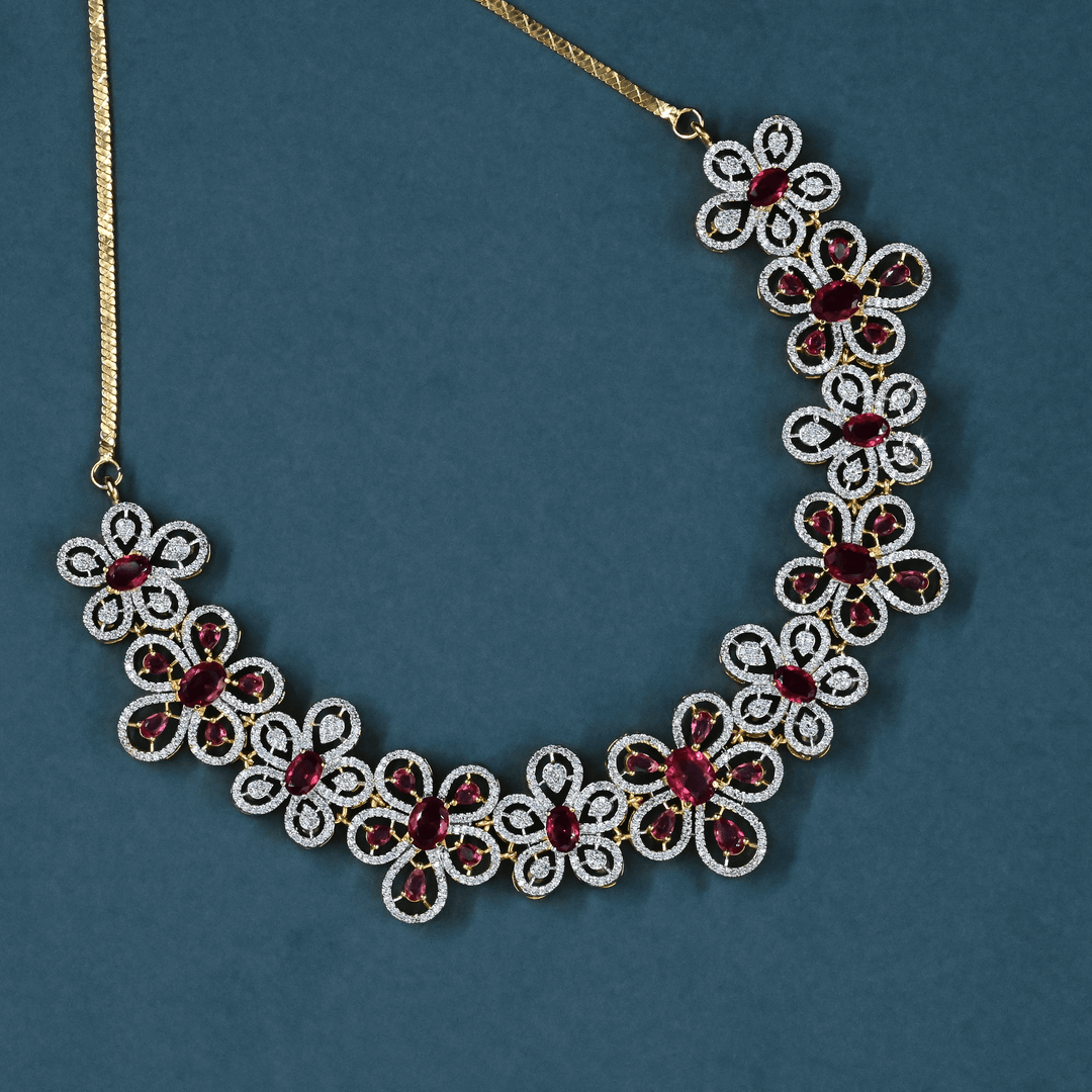 CZ Ruby Short Necklace Set