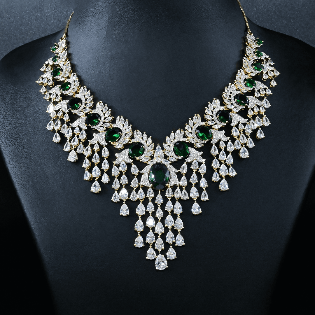 CZ Emerald Heavy Necklace Set