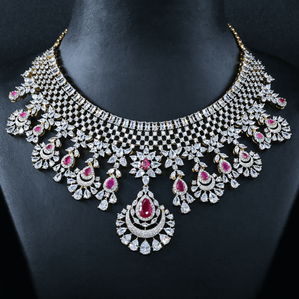 CZ Ruby Heavy Necklace Set