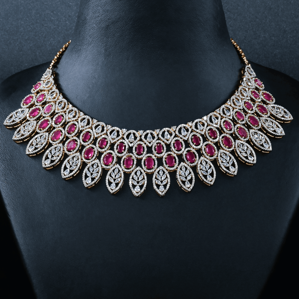 CZ Ruby Heavy Necklace Set