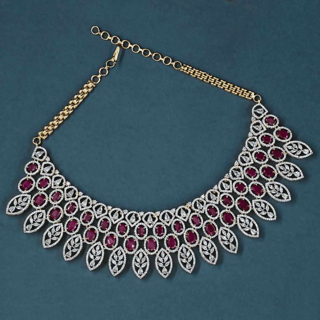 CZ Ruby Heavy Necklace Set