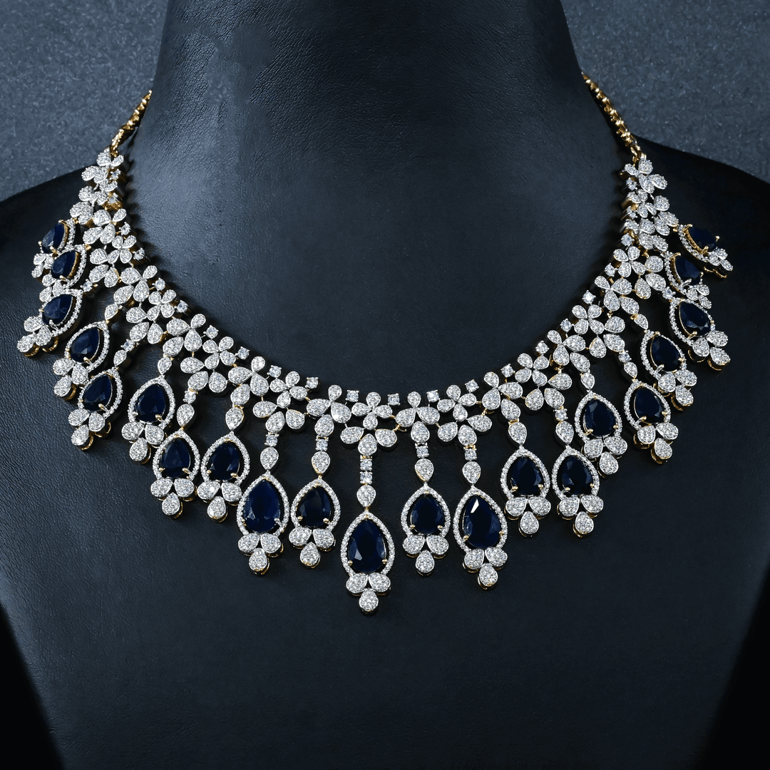 CZ Blue Sapphire Heavy Necklace Set