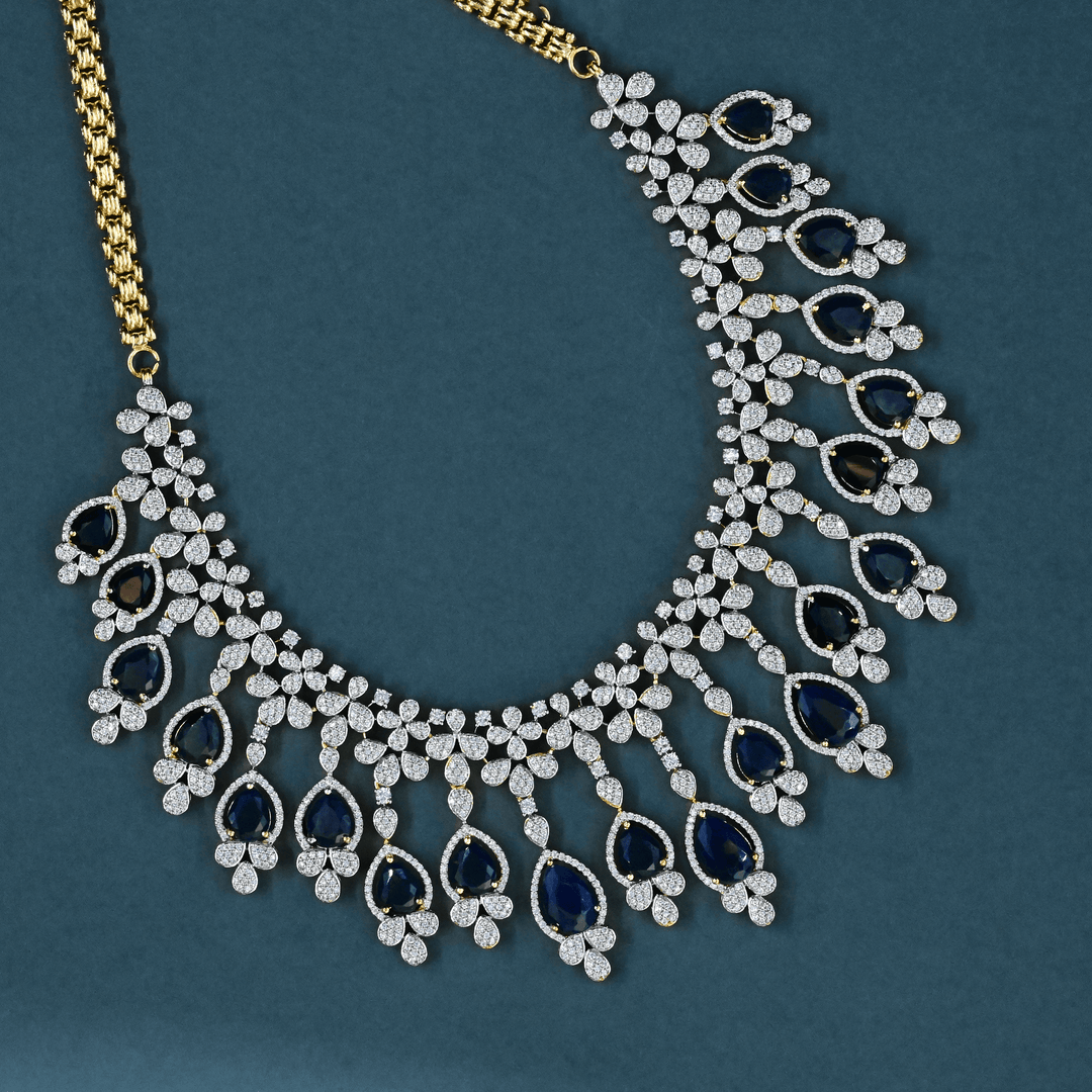 CZ Blue Sapphire Heavy Necklace Set