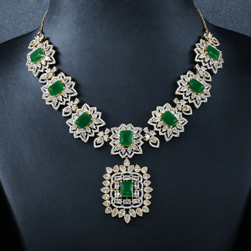 CZ Emerald Heavy Necklace Set