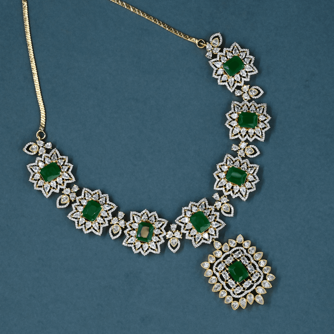 CZ Emerald Heavy Necklace Set