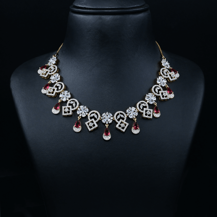 CZ Ruby Short Necklace Set