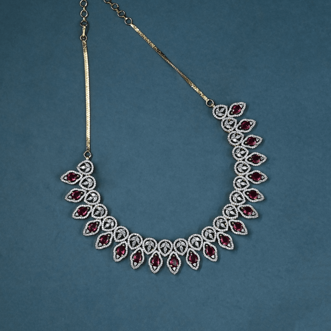 CZ Ruby Short Necklace Set