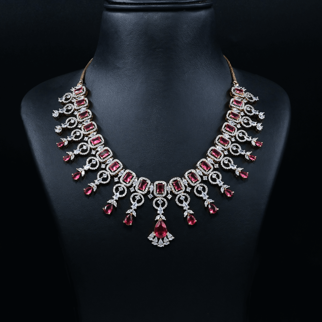 CZ Ruby Short Necklace Set