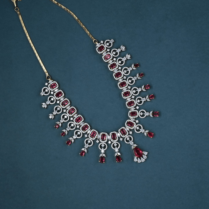 CZ Ruby Short Necklace Set