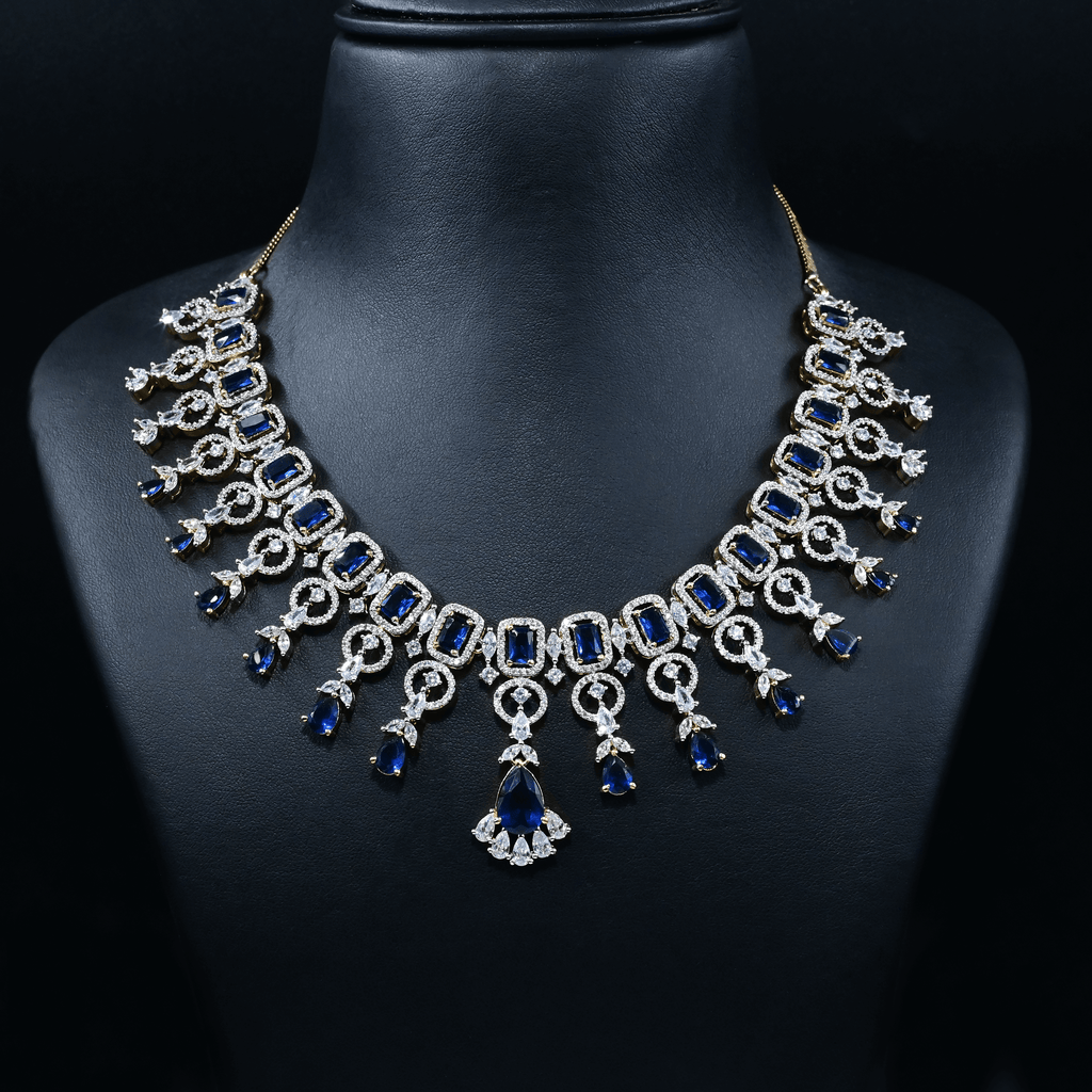 CZ Blue Sapphire Short Necklace Set