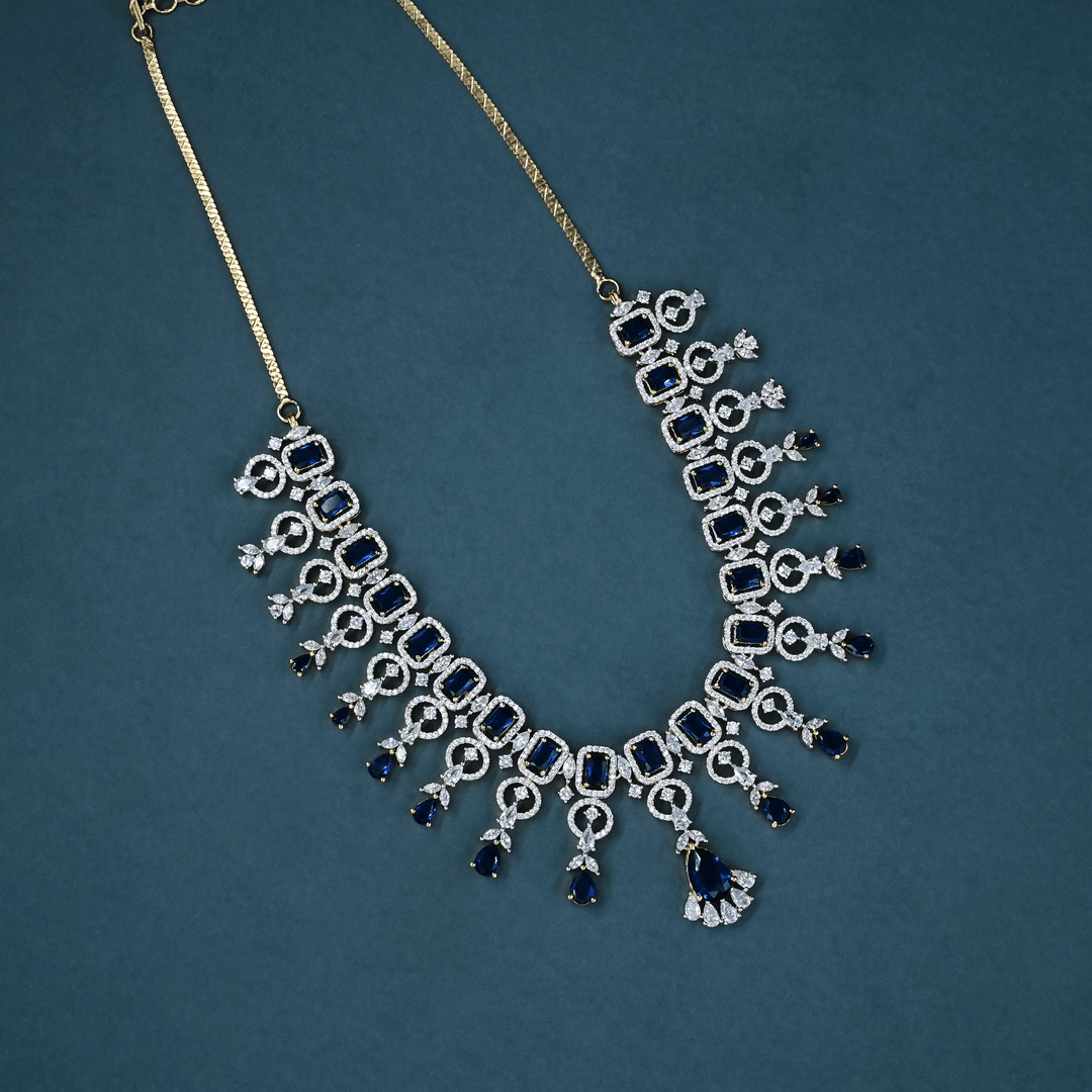 CZ Blue Sapphire Short Necklace Set