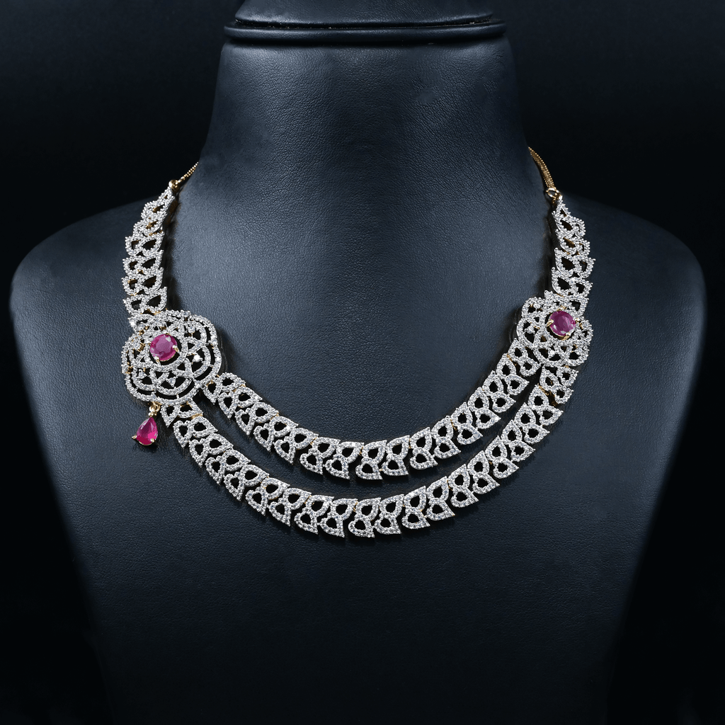 CZ Ruby Heavy Necklace Set