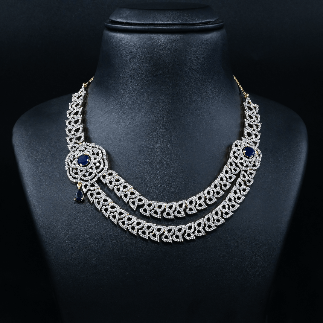 CZ Blue Sapphire Heavy Necklace Set